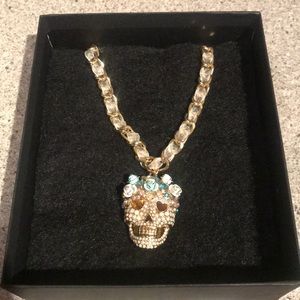 Betsey Johnson Rhinestone Sugar Skull Necklace